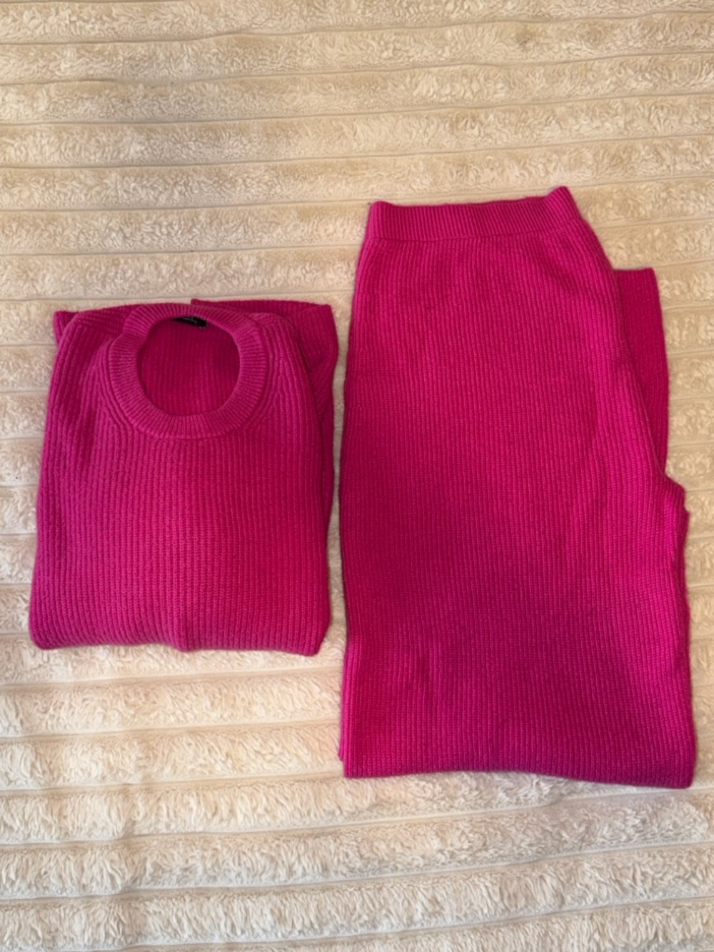 Gap CashSoft Shaker-Stitch Crewneck Sweater + Pants Set Super Neon Pink XL Tall